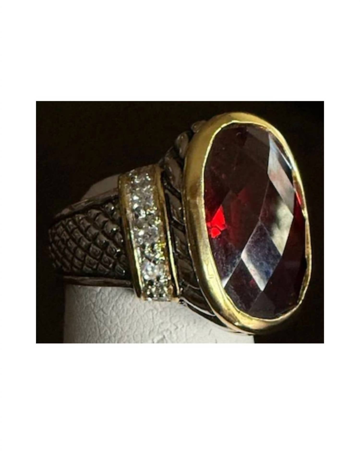 P & K Jewelry Women's Sterling Large Cubic Zirconia Ring in red silver - women's jewelry
