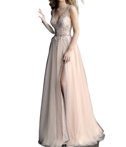 LONG SLEEVELESS PROM DRESS