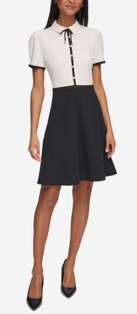 Karl Lagerfeld - Collared Contrast Trim Knee-length Dress