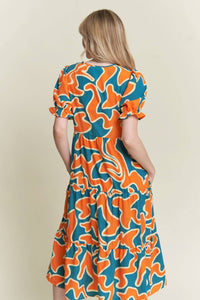 Jade By Jane - Beautiful Chaos Tiered Short Sleeve A-line Midi Dress