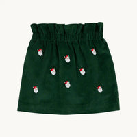 The Beaufort Bonnet Company Girl's Critter Beasley Bag Corduroy Skirt in grier green with santa embroidery - kids' skirt - detail view