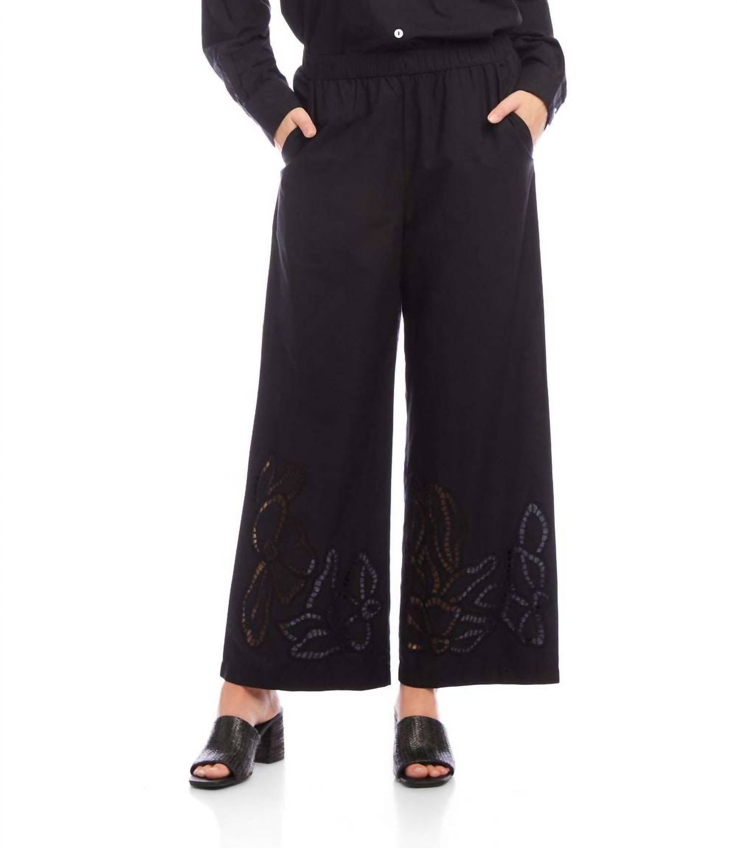 Karen Kane - Cutout Embroidery Wide Leg Pants