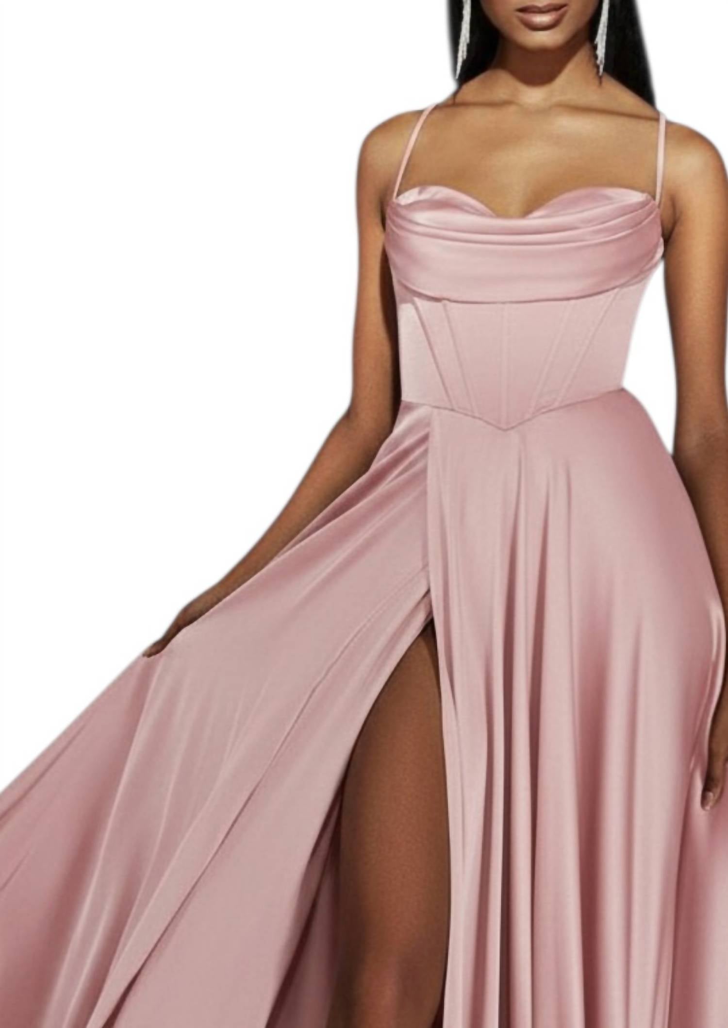 Alyce Paris - Cowl Neckline Satin A-line Prom Dress With Slit