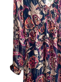 La Plage Women's Mallory Long Sleeve Maxi Dress in navy pink - women's dress - detail view