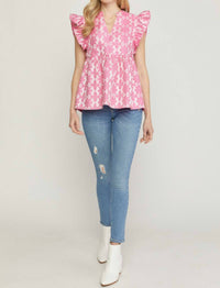 entro Floral Jacquard Ruffle Top in pink - women's blouse - view 4