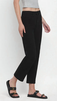 VERVET BY FLYING MONKEY High Rise Ankle Straight Jeans in jet black - women's jeans - detail view