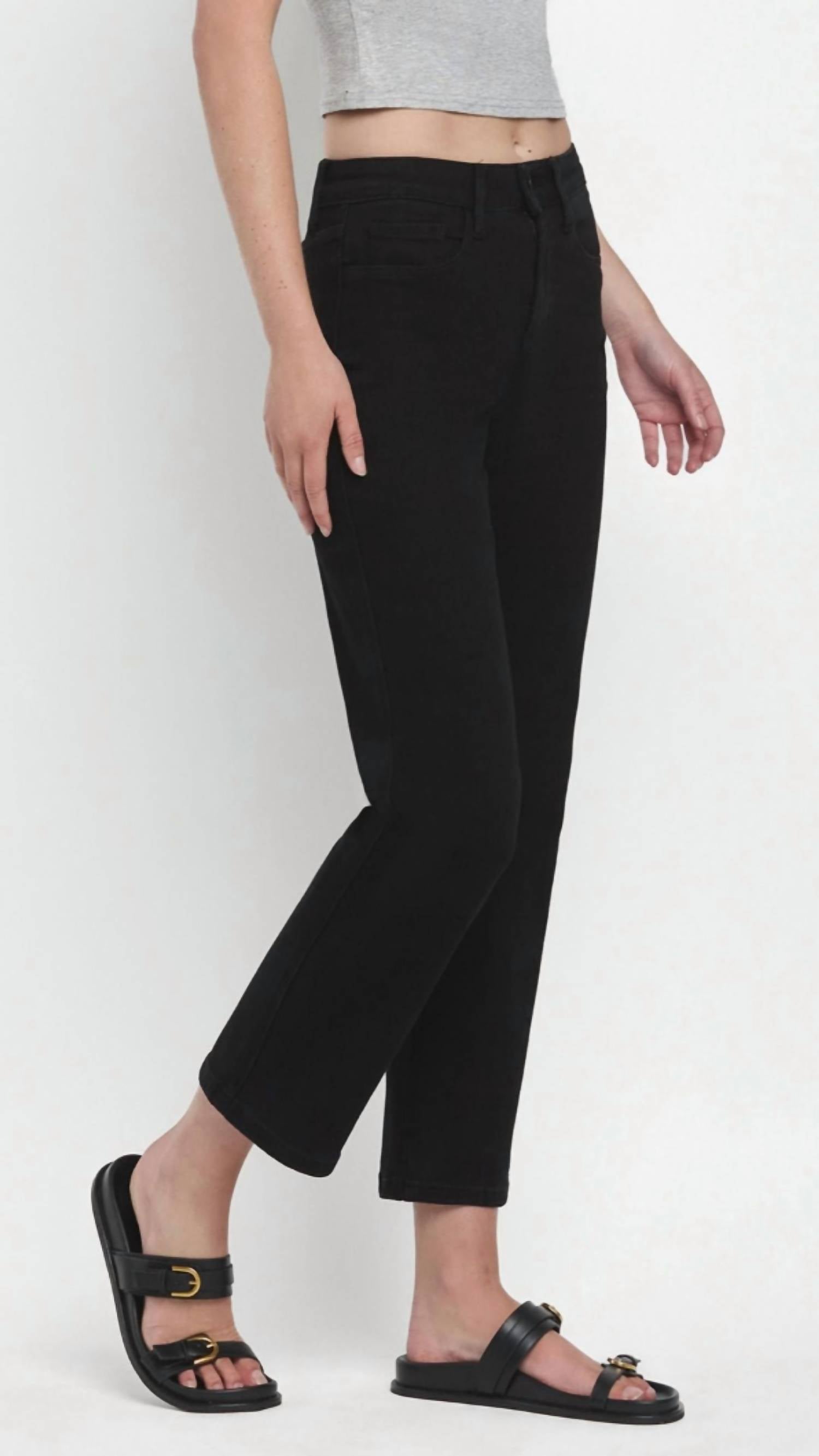VERVET BY FLYING MONKEY High Rise Ankle Straight Jeans in jet black - women's jeans - detail view