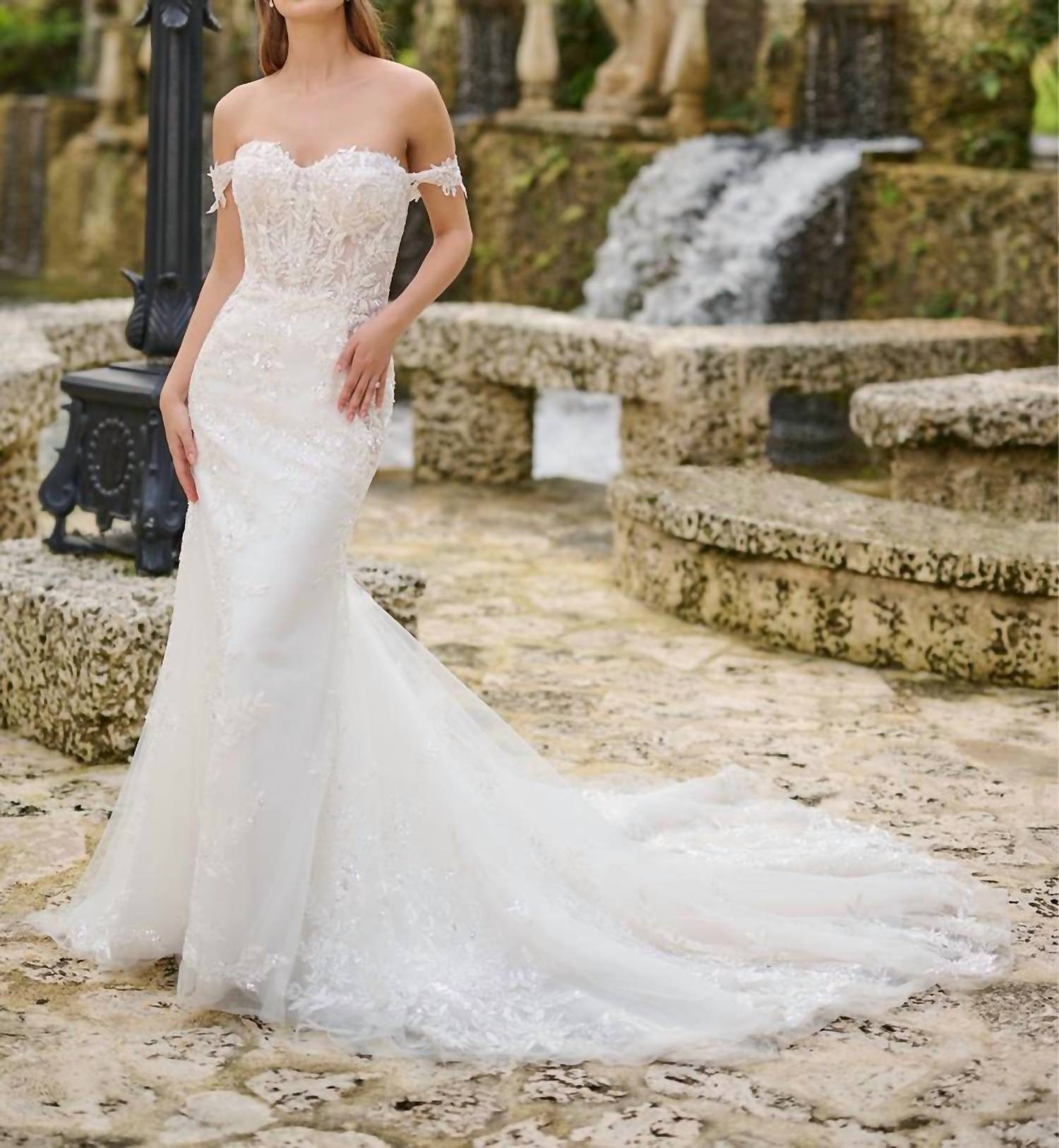 House Of Wu - Fully beaded embroidered lace gown