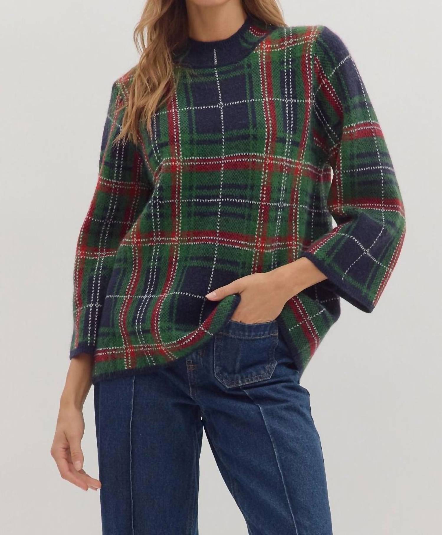 Entro - Plaid Tunic Sweater