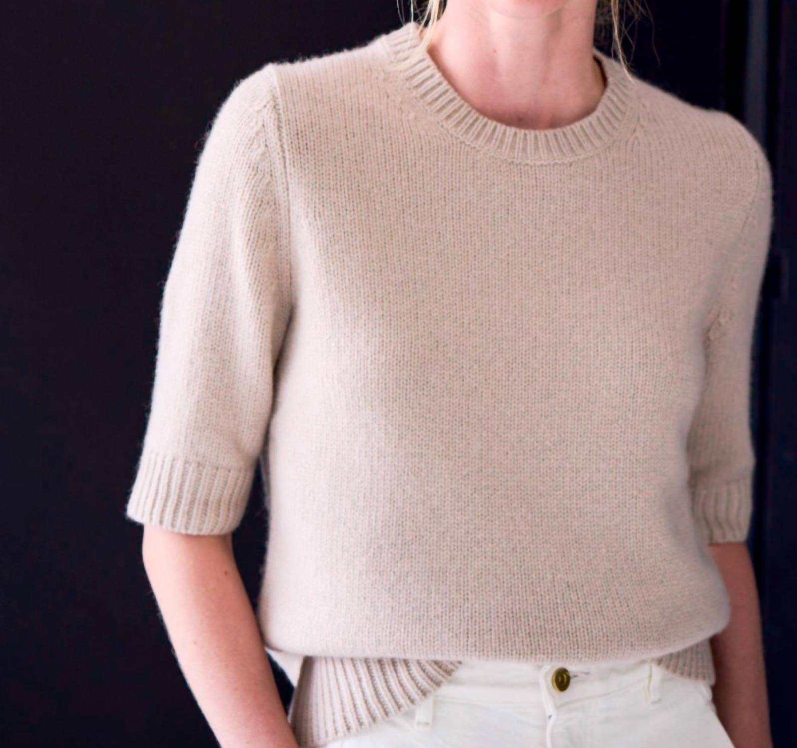 Kulson Margo Short Sleeve Crewneck Sweater in sand - women's sweater - detail view