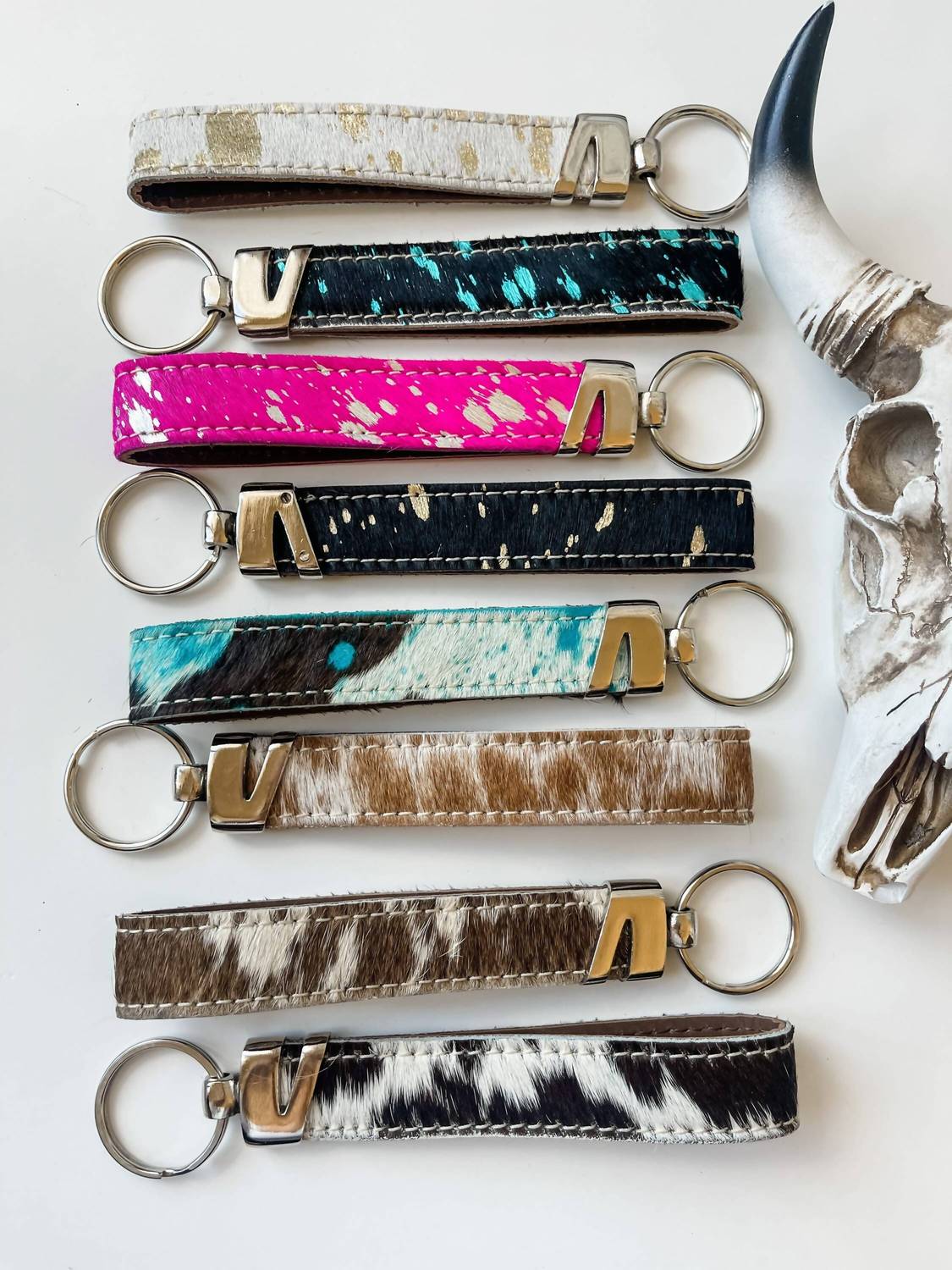 Boho Ranch Hair-on Cowhide Wristlet Keychain in black - women's accessory - alternate view