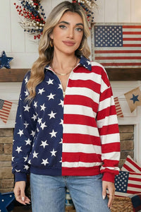 Shewin - American Zip Collar Pullover Top