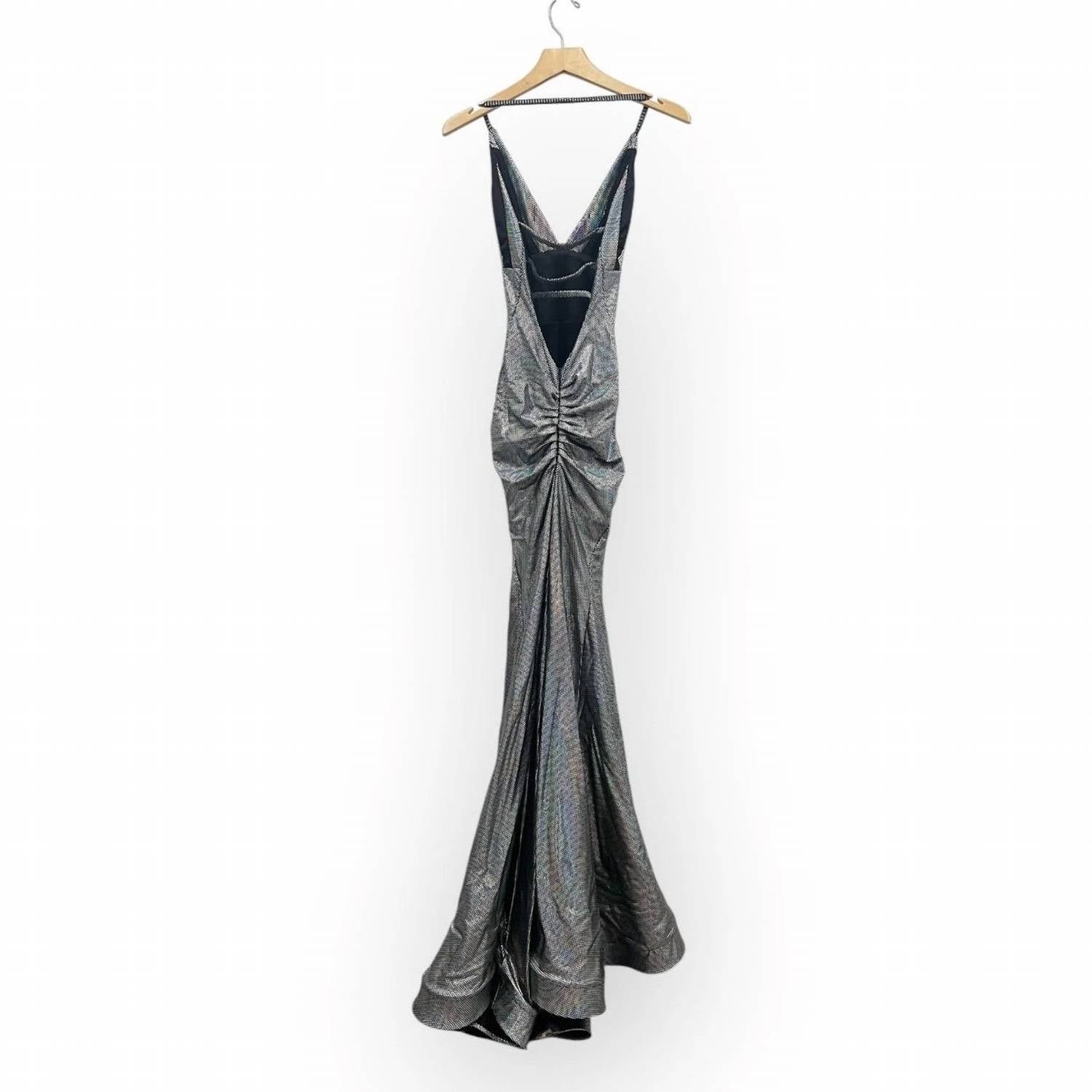 Jessica Angel - Deep-v Strappy Cold Back Metallic Mermaid Prom Dress