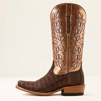 ARIAT Women's Futurity Silk Cigar Sueded Narrow Cutter Toe Western Boot in brown - women's shoe - detail view