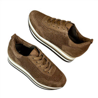 Softwaves Women's Cassia Bling Tie Platform Sneaker in acero bronze - women's sneaker - detail view