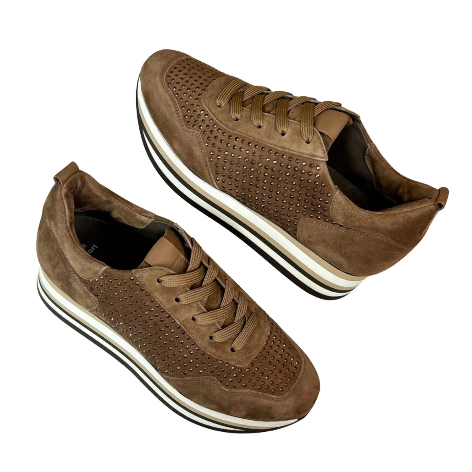 Softwaves Women's Cassia Bling Tie Platform Sneaker in acero bronze - women's sneaker - detail view