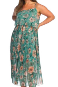 Papillon - Floral Pleated Overlay Dress