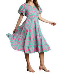 Umgee - Floral Tiered Pocket Midi Dress