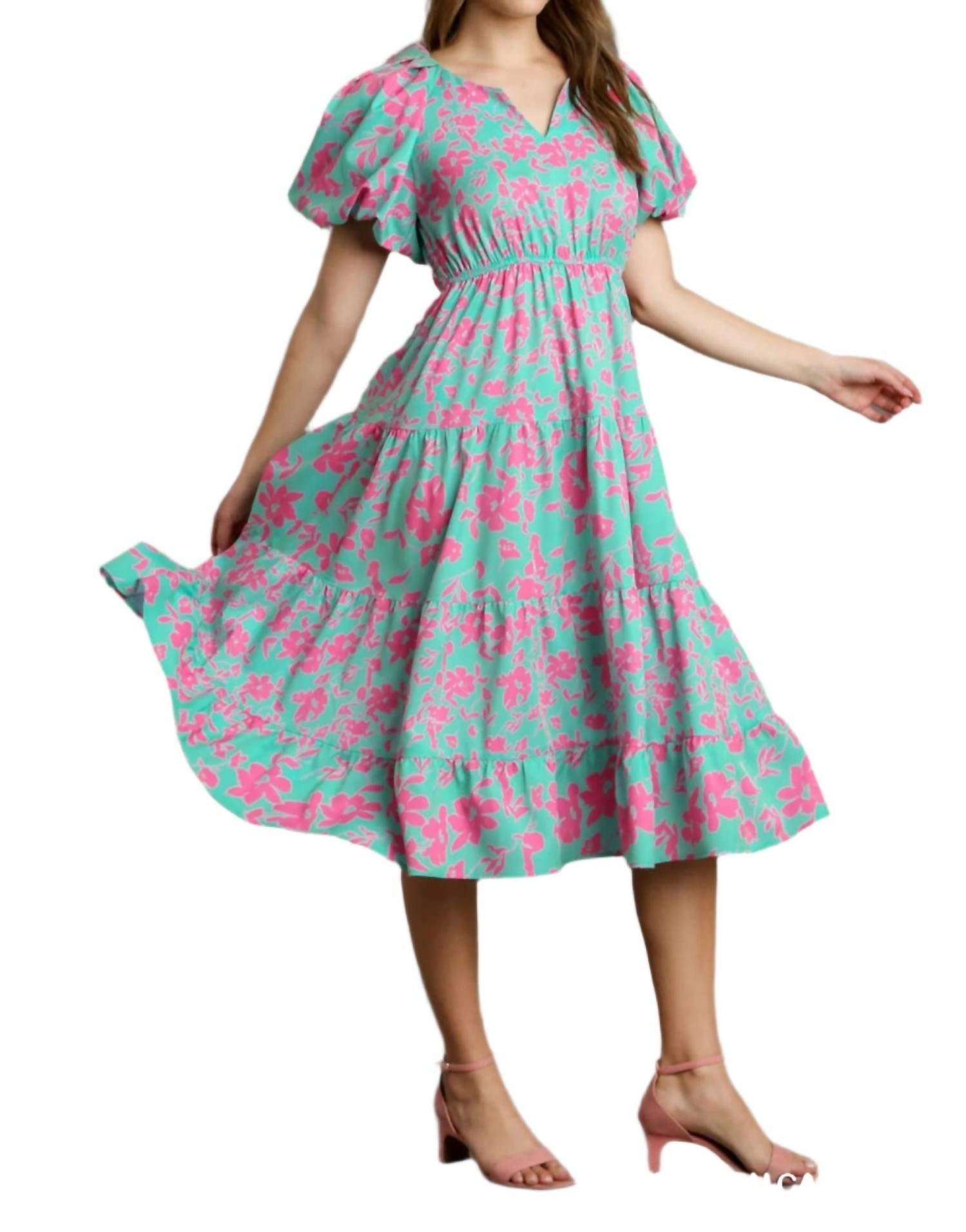 Umgee - Floral Tiered Pocket Midi Dress