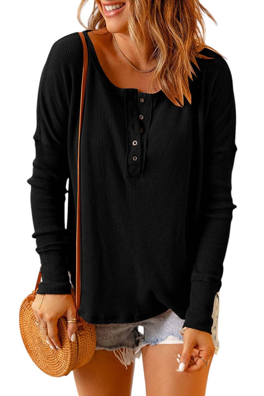 Trendsi - Chic Drop Shoulder Half-Button Tee