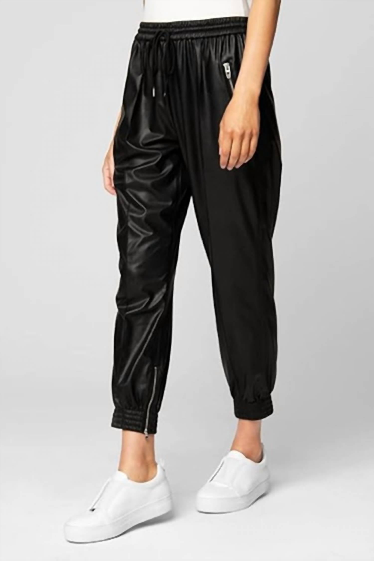 BLANKNYC Faux leather jogger in running wild - women's pants - detail view