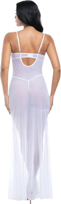 Oh La La Cheri Livia Lace Trim Mesh Underwire Nightgown in bright white - women's item - detail view