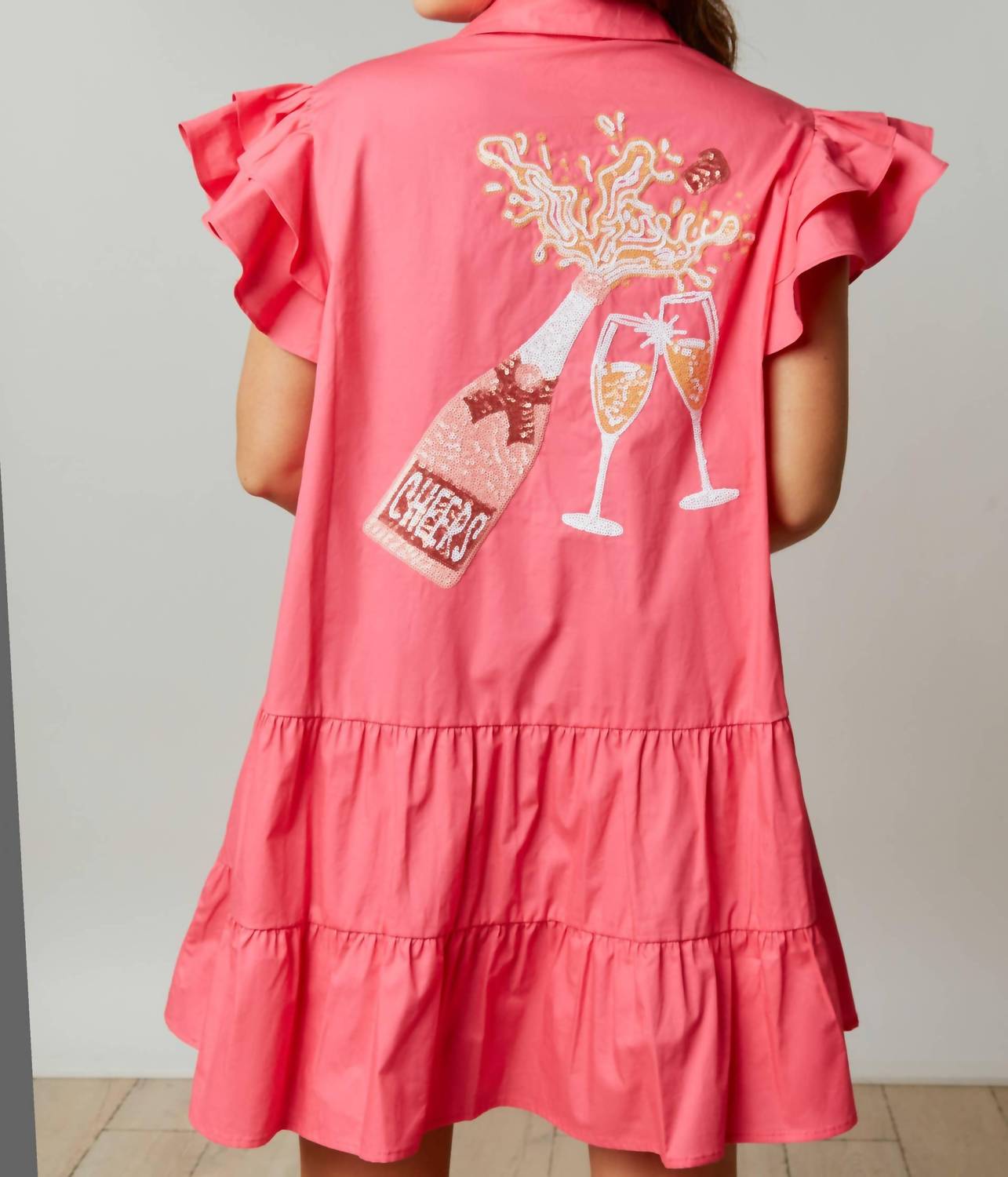 FANTASTIC FAWN Cheers Celebration Sequin Patch Dress in fuchsia - women's dress - detail view