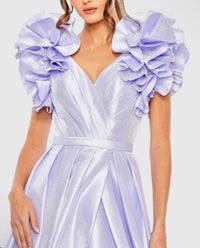 MAC DUGGAL Ruffle Flutter Sleeve Ball Gown in periwinkle - women's dress - alternate view