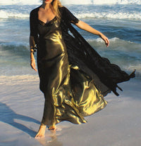 Miguelina - Charlene Metallic Silk Slip Maxi Dress