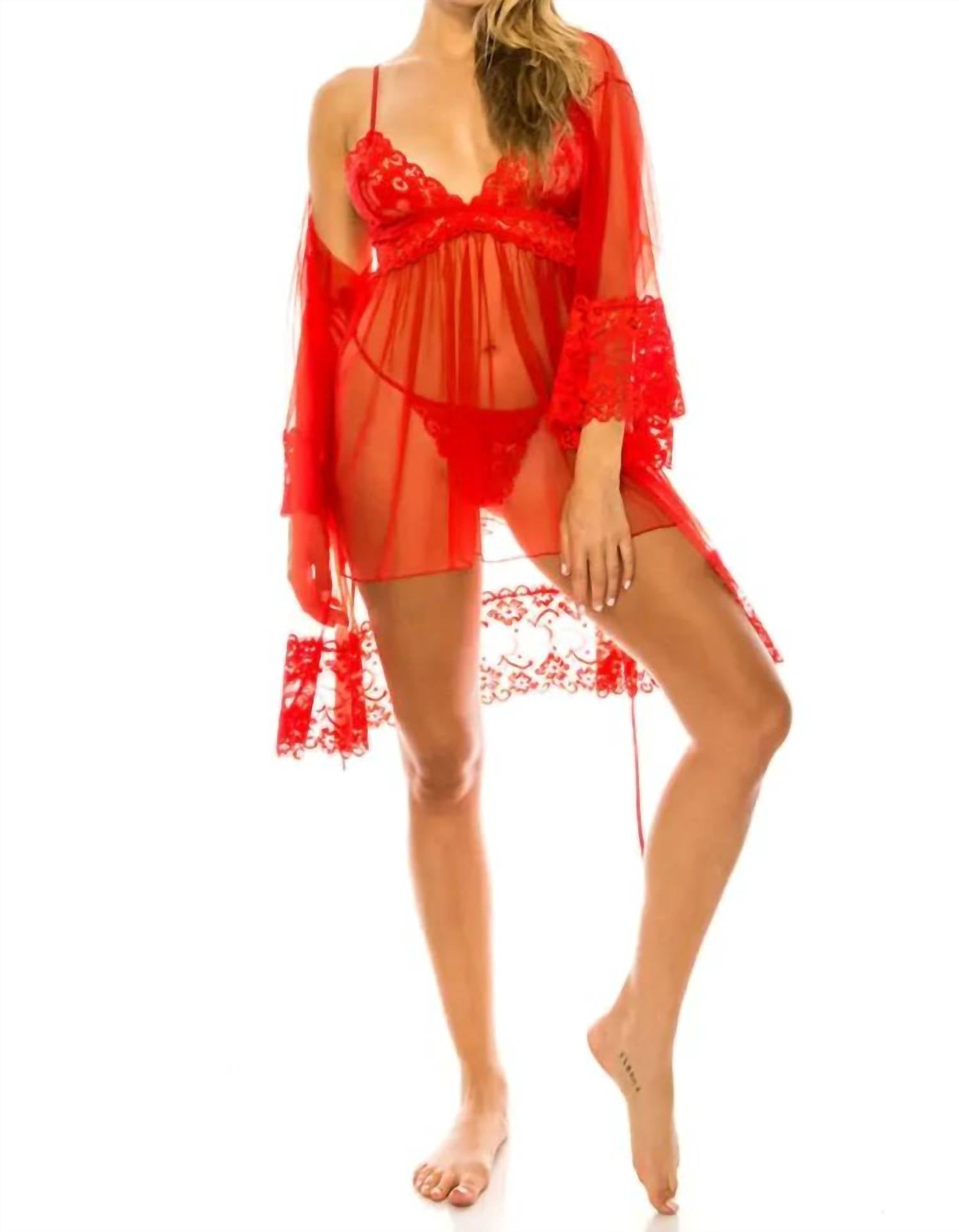 Youmita - 3 Pieces Mesh Lingerie Babydoll Set