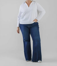 Nic + Zoe - Textured Stripe V-neck Polo Top - Plus Size