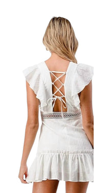 Dance & Marvel - Crochet Trim Back Laceup Mini Dress