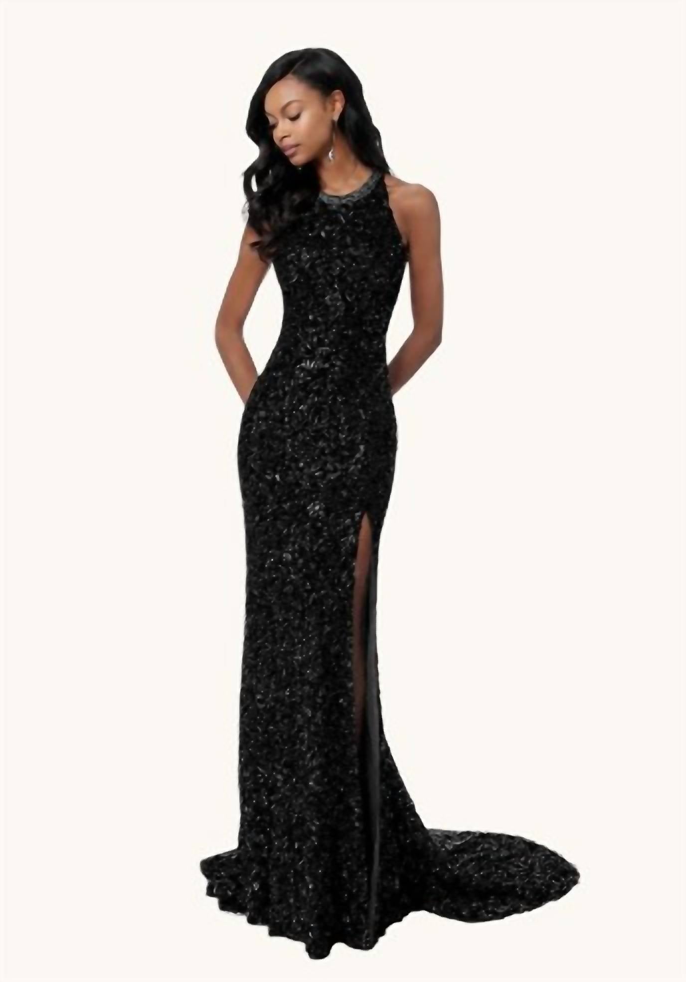 Sherri Hill - Open Back High Slit Halter Gown