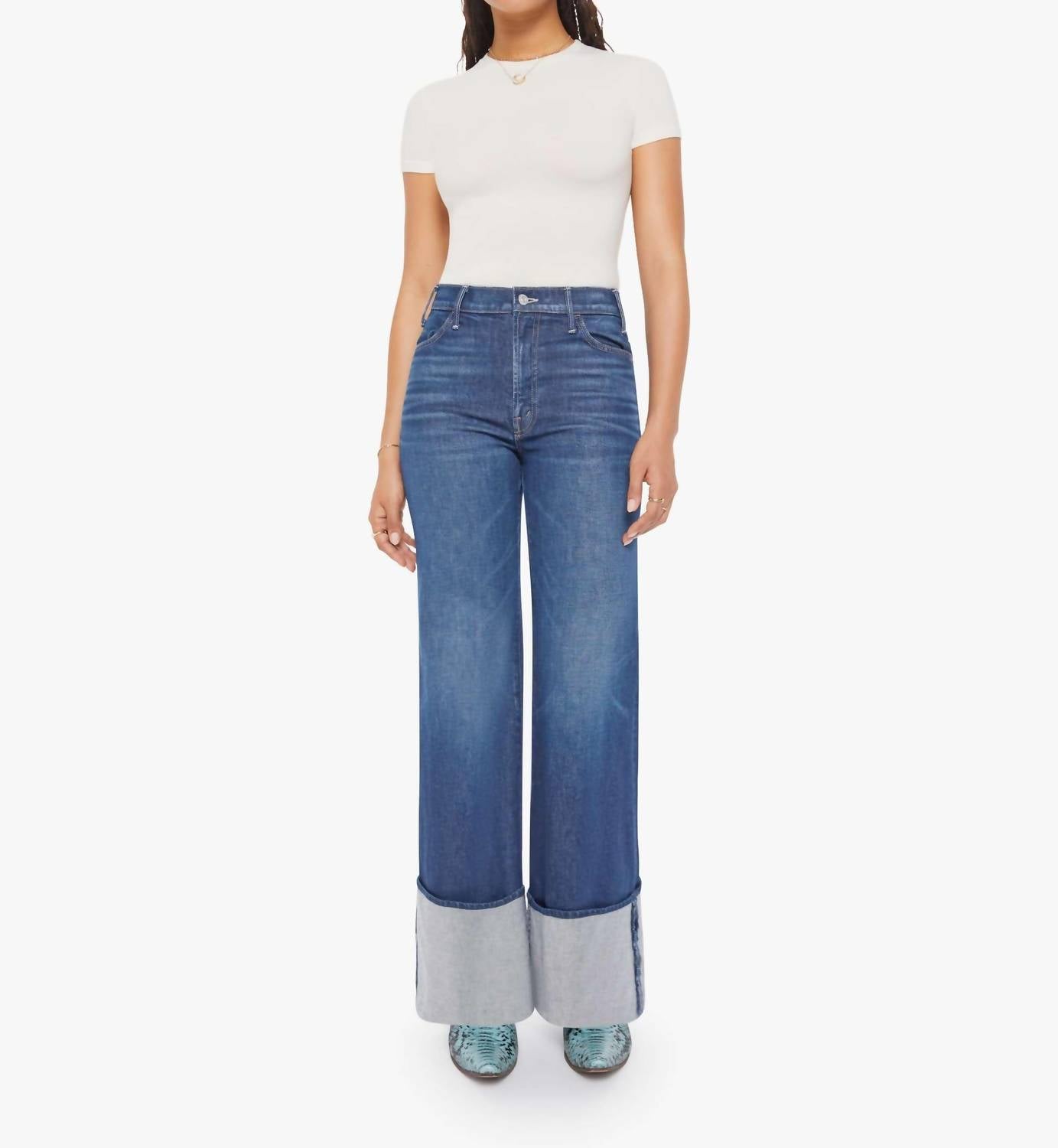 Mother Lil Hustler Roller Sneak Cuff Jeans - Petite in kicks and riffs - women's jeans