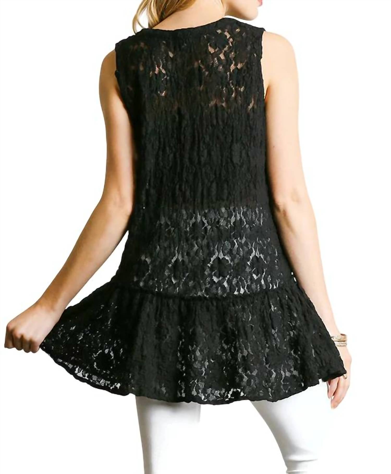 Umgee - Lace Up Sleeveless Lace Tunic