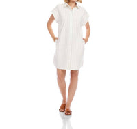 Karen Kane Stripe Cap Sleeve Shirtdress in off white with black - women's dress - alternate view