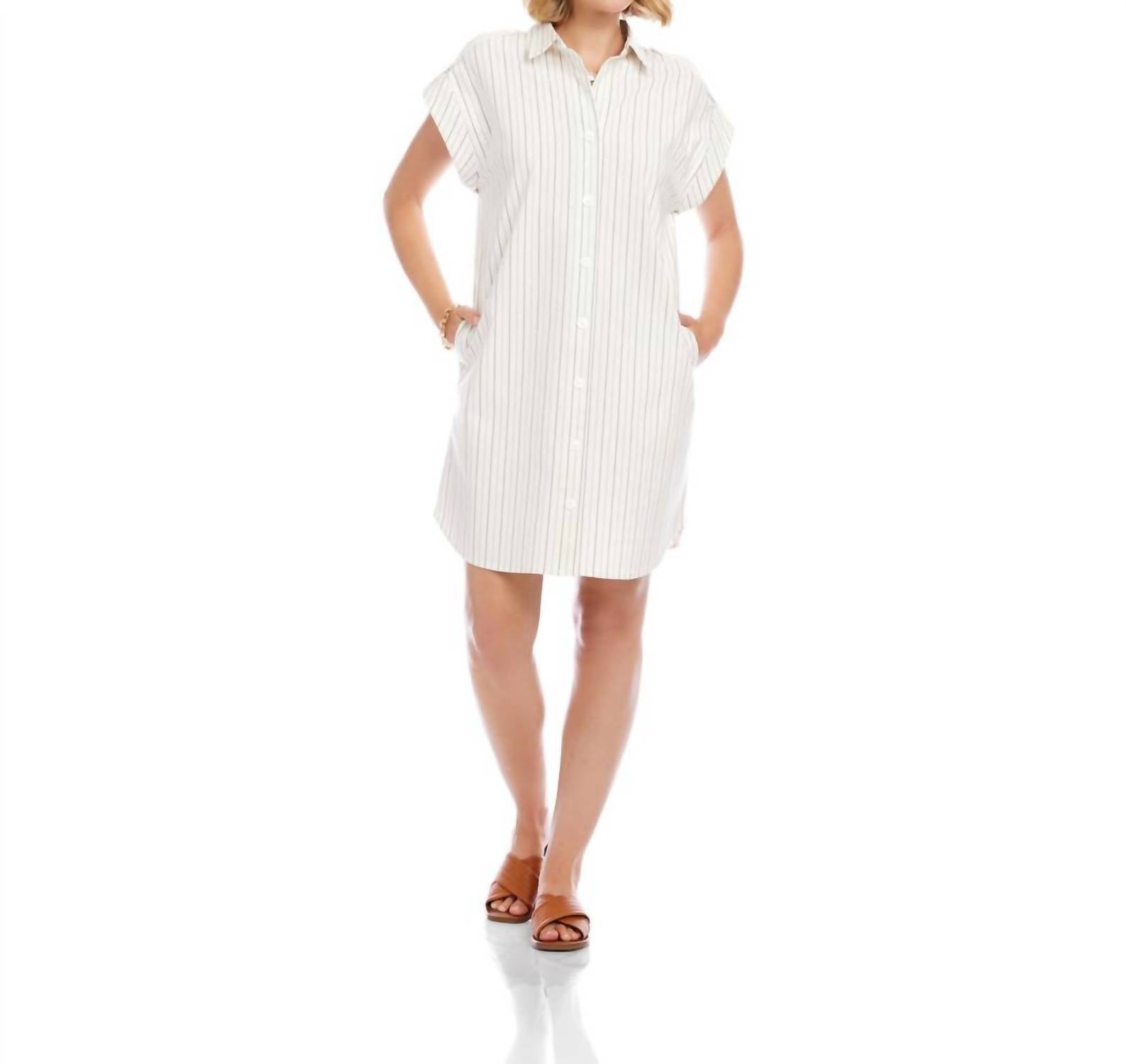 Karen Kane Stripe Cap Sleeve Shirtdress in off white with black - women's dress - alternate view