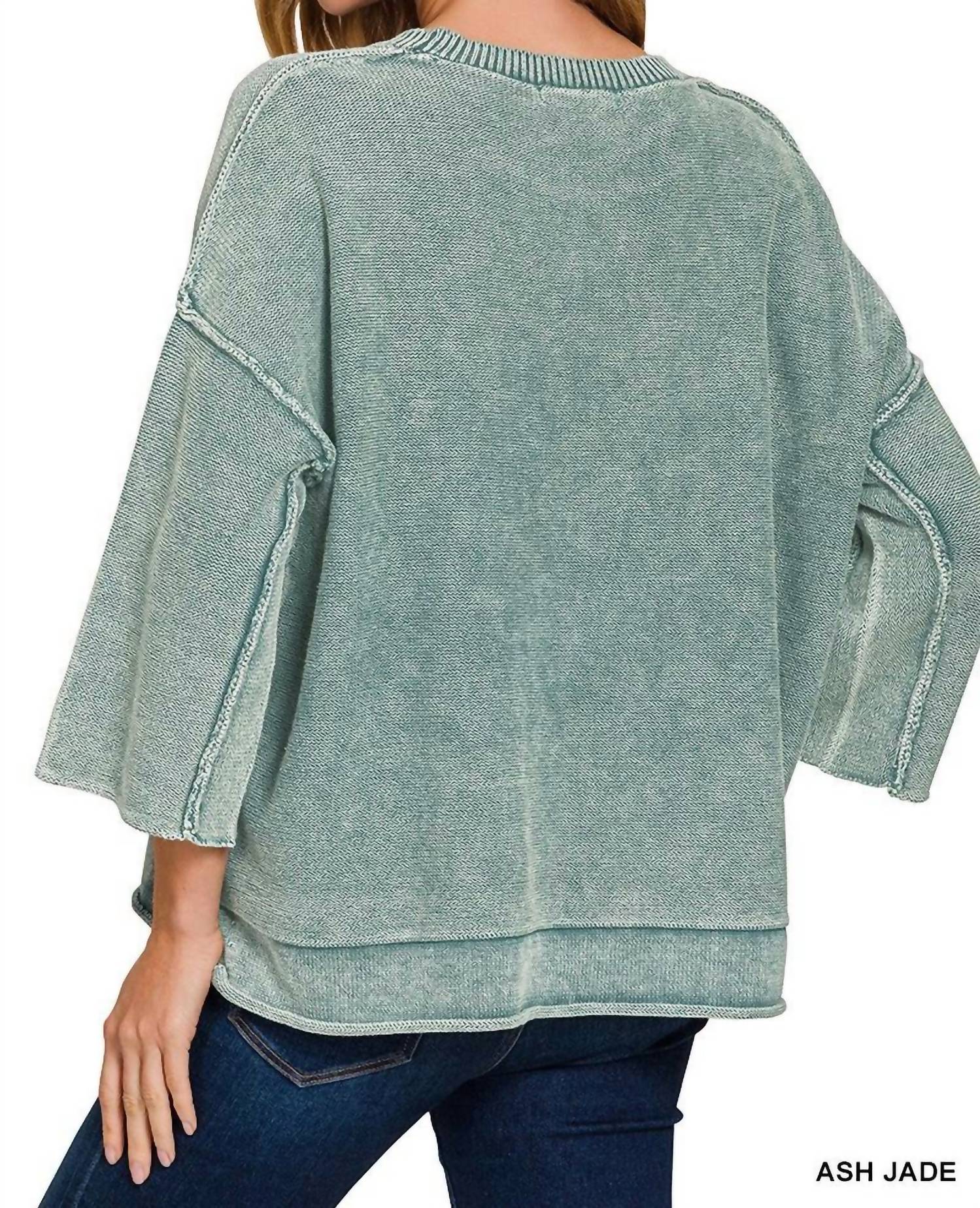 Zenana - Mineral Washed 3/4 Sleeve Boxy Sweater