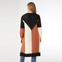 COCO + CARMEN Ravell Chunky Open Knit Cardigan in black cream rust - women's cardigan - detail view
