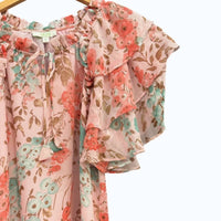 Jade Tiered Sleeve Ruffles Blouse in pink garden - women's blouse - detail view