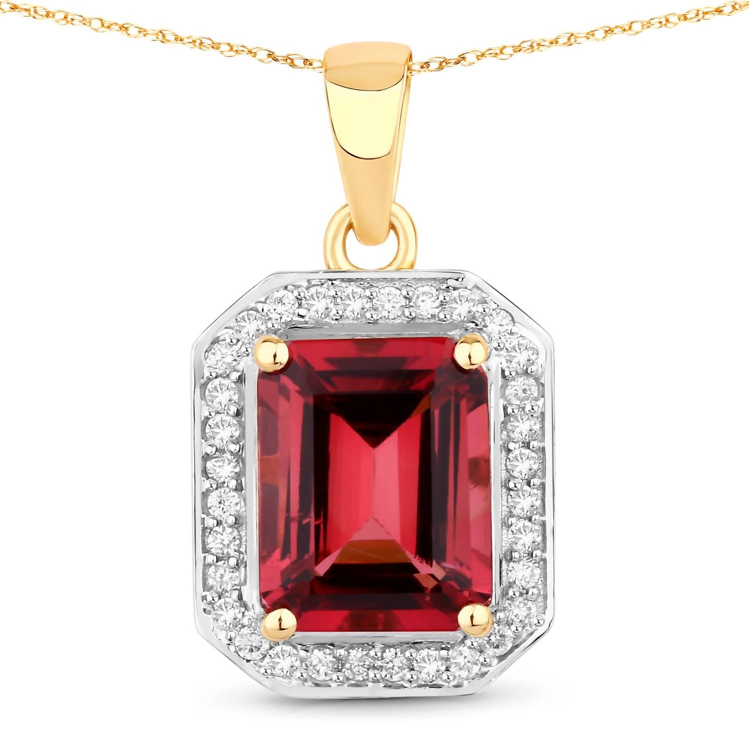 Diana M Jewels Women's Octagon Natural Rubellite Pendant Necklace (2.75 Ct) - Signature in 14k yellow gold - women's jewelry