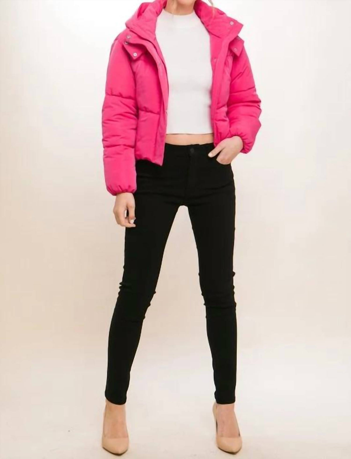 Love Tree - Hooded Puffer Jacket With Snap Closure
