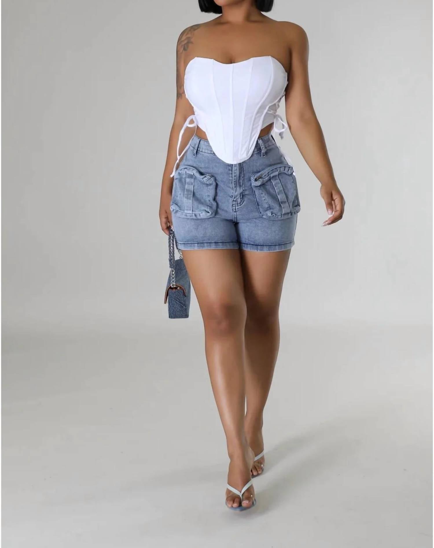 Good Time Usa - Keata Cargo Denim Shorts