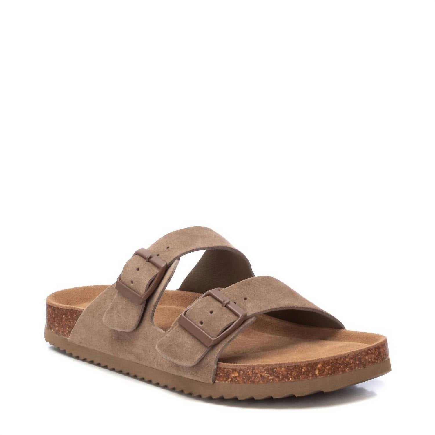 Xti Men's Cork Footbed Suede Leather Sandals in taupe - men's sandal