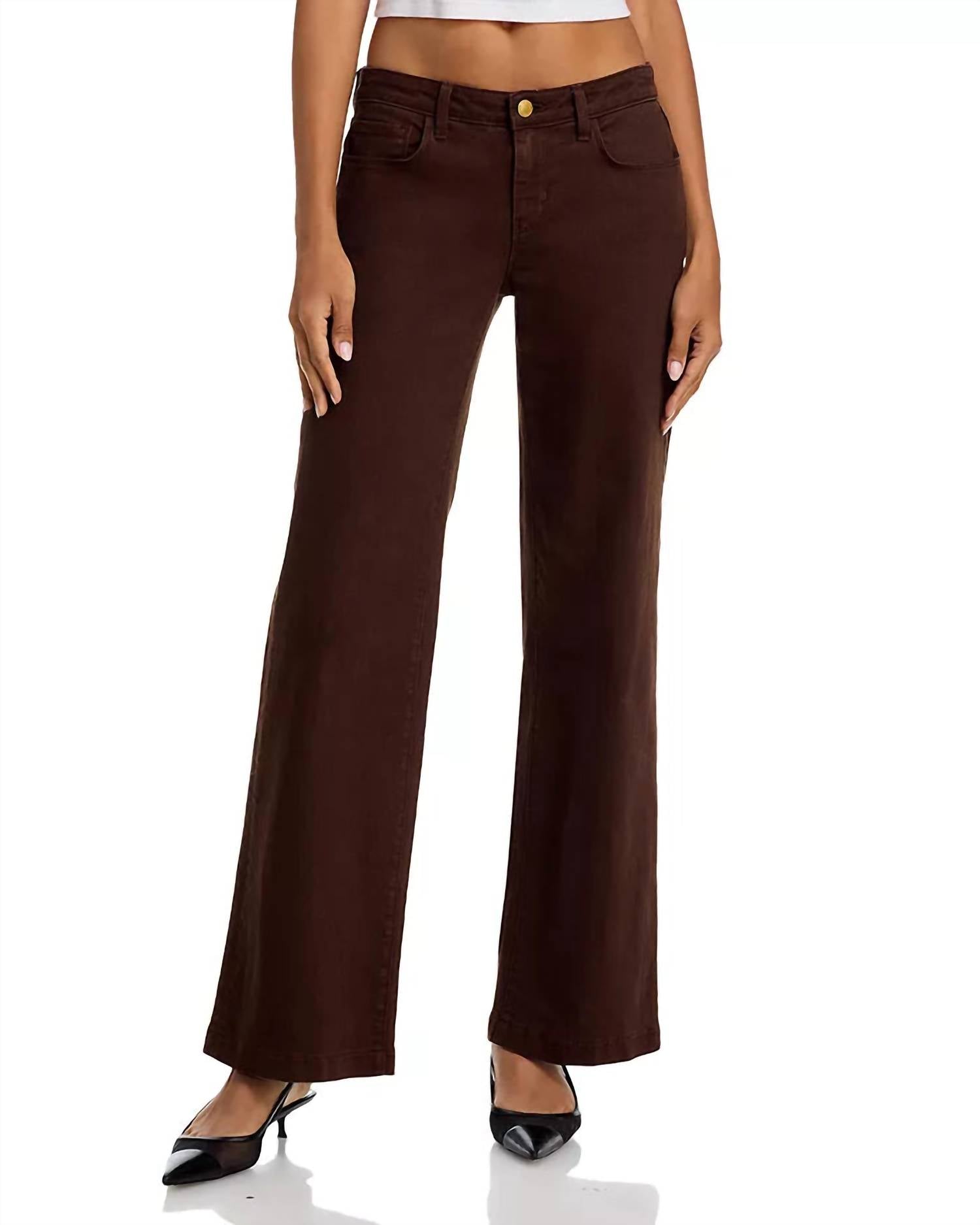L'Agence Joanne Low Rise Wide Leg Denim Pant in brown - women's pants