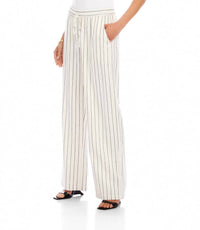 Karen Kane Linen Blend Stripe Drawstring Pants in cream and black - women's pants - detail view