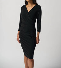 Joseph Ribkoff 3/4 Sleeve Wrap Side Rouched Dress in black - women's dress