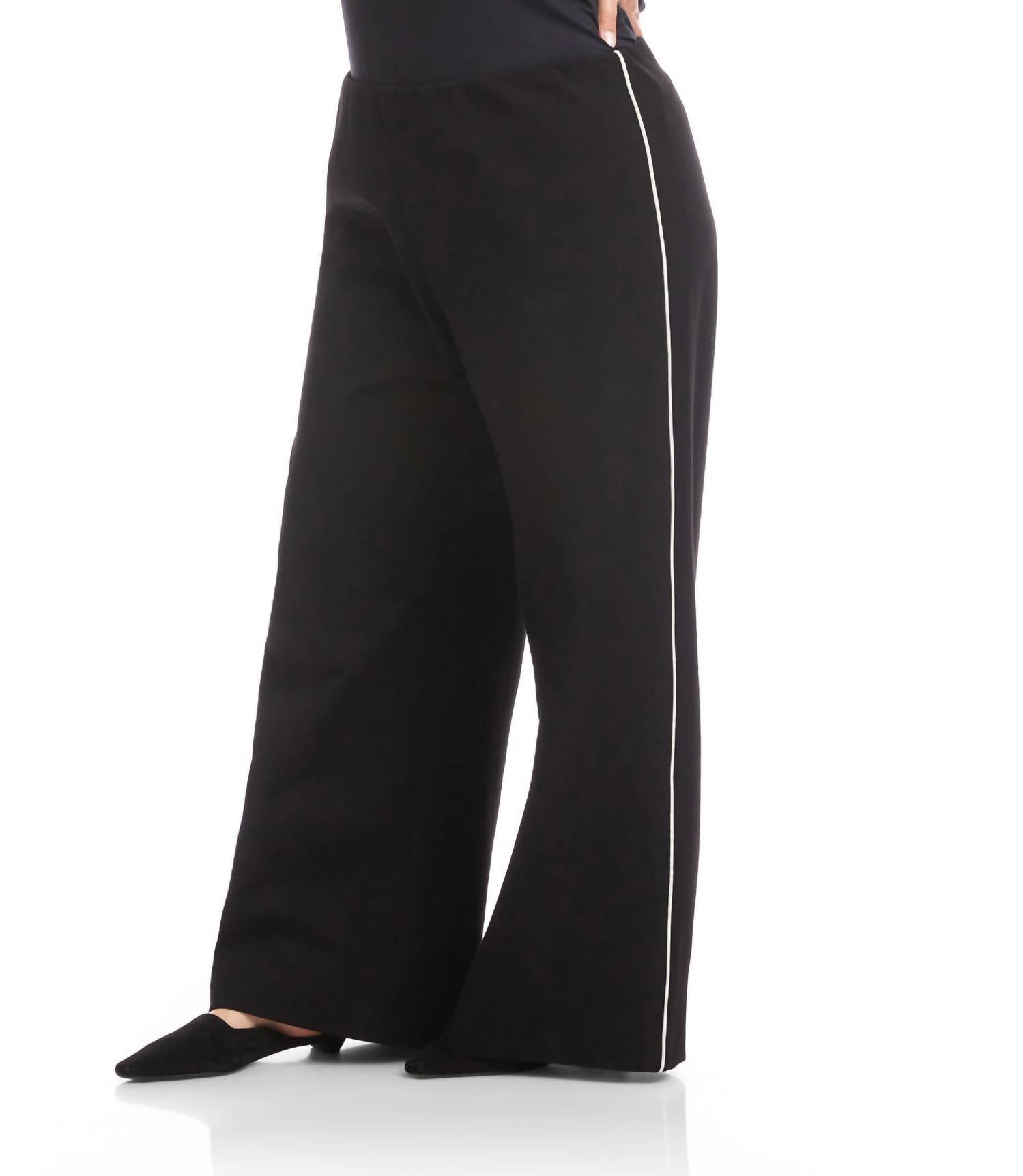 Karen Kane Contrast Piped Wide-leg Pants - Plus in black - women's pants - detail view