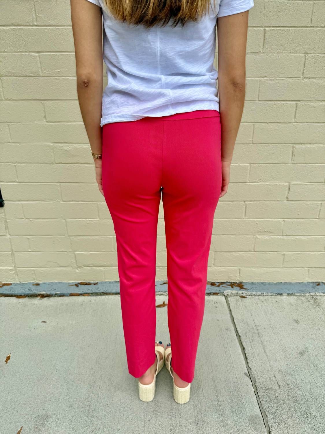 Krazy Larry - Pull-on Solid Watermelon Ankle Pants