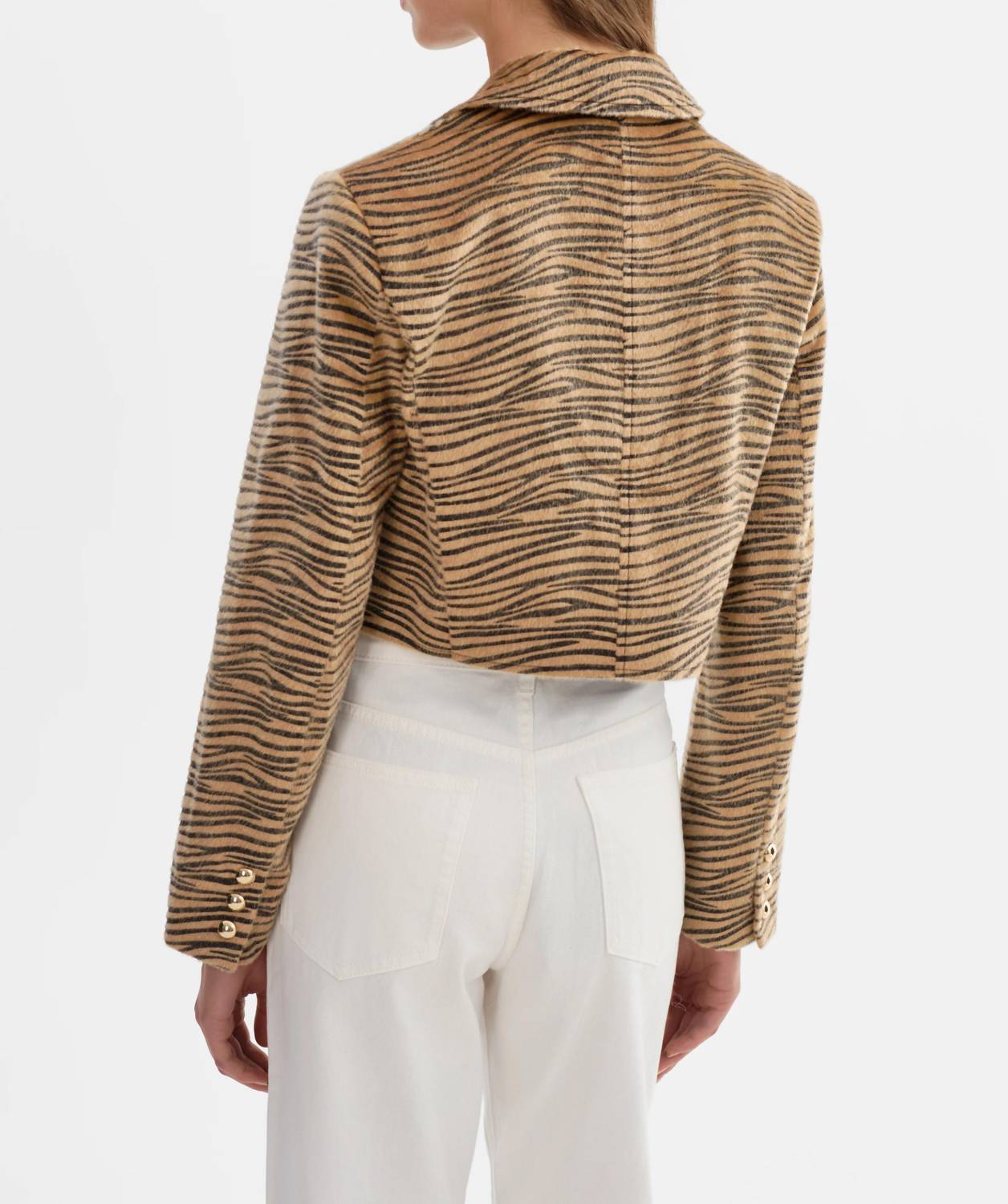 LAMARQUE Jaylee Faux Hair Print Jacket in tiger - women's jacket - detail view